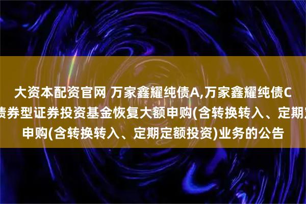 大资本配资官网 万家鑫耀纯债A,万家鑫耀纯债C: 关于万家鑫耀纯债债券型证券投资基金恢复大额申购(含转换转入、定期定额投资)业务的公告