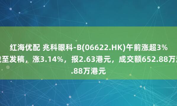 红海优配 兆科眼科-B(06622.HK)午前涨超3%，截至发稿，涨3.14%，报2.63港元，成交额652.88万港元